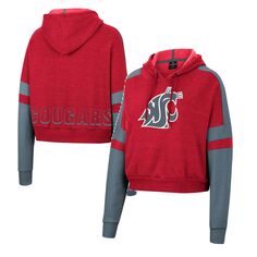 Женский укороченный пуловер с капюшоном Colosseum Crimson Washington State Cougars Throwback Stripe Arch Logo Colosseum
