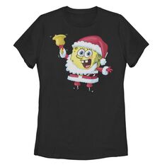 Детская футболка с рождественским рисунком «Губка Боб Квадратные Штаны» Санта-Клауса Licensed Character, черный