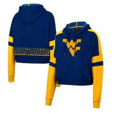 Женский укороченный пуловер с капюшоном Colosseum темно-синего цвета West Virginia Mountaineers Throwback Stripe Arch Logo Colosseum