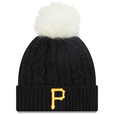 Женская черная вязаная шапка New Era Pittsburgh Pirates Flurry с манжетами и помпоном New Era