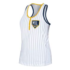 Женская белая майка Henley Racerback в тонкую полоску New Era Milwaukee Brewers New Era