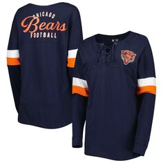 Женская темно-синяя футболка New Era Chicago Bears Athletic Varsity со шнуровкой и длинными рукавами New Era