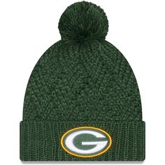 Женская вязаная шапка New Era Green Green Bay Packers Brisk с манжетами и помпоном New Era