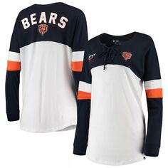Женская футболка New Era белого/темно-синего цвета с длинными рукавами и v-образным вырезом на шнуровке Chicago Bears Athletic Varsity New Era