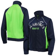 Женская спортивная куртка G-III 4Her by Carl Banks College темно-синего/неоново-зеленого цвета Seattle Seahawks Backfield с молнией во всю длину реглан G-III