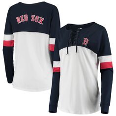 Женская футболка New Era белого/темно-синего цвета Boston Red Sox со шнуровкой и длинными рукавами New Era