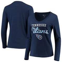 Женская темно-синяя футболка G-III 4Her by Carl Banks Tennessee Titans Post Season с длинными рукавами и v-образным вырезом G-III