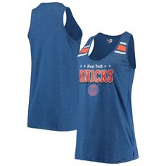 Женская синяя майка New Era New York Knicks с круглым вырезом и открытой спиной New Era