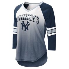 Женская футболка G-III 4Her by Carl Banks Бело-темно-синяя футболка New York Yankees реглан с рукавами 3/4 и v-образным вырезом G-III