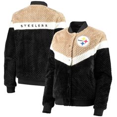 Женская куртка на кнопках G-III 4Her Carl Banks черно-кремового цвета Pittsburgh Steelers Riot Squad Sherpa G-III