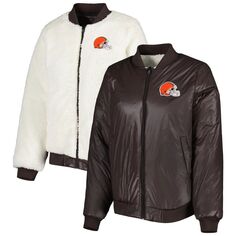 Женская двусторонняя куртка с молнией во всю длину G-III 4Her Carl Banks Oatmeal/Brown Cleveland Browns Switchback G-III