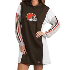 Женское платье-футболка с капюшоном и длинными рукавами G-III 4Her by Carl Banks коричневое/белое Cleveland Browns Bootleg G-III
