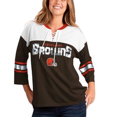 Женская футболка G-III 4Her by Carl Banks коричневая/белая Cleveland Browns Double Team с рукавами три четверти на шнуровке G-III