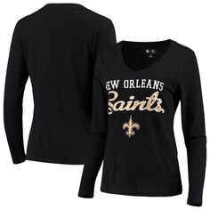 Женская черная футболка G-III 4Her by Carl Banks New Orleans Saints Post Season с длинными рукавами и v-образным вырезом G-III