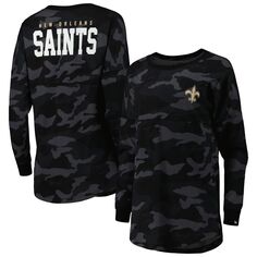 Женская черная камуфляжная футболка с длинным рукавом New Era New Orleans Saints New Era