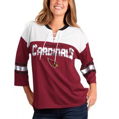Женская футболка G-III 4Her by Carl Banks Cardinal/White Arizona Cardinals Double Team с рукавом три четверти на шнуровке G-III