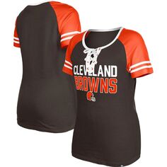 Женская коричневая футболка New Era Cleveland Browns на шнуровке с регланами New Era