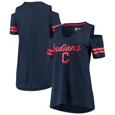 Женская футболка G-III 4Her by Carl Banks Navy Cleveland Indians Extra Inning с открытыми плечами G-III