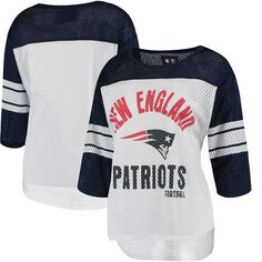 Женская сетчатая футболка G-III 4Her by Carl Banks бело-темно-синяя New England Patriots First Team с рукавами три четверти G-III