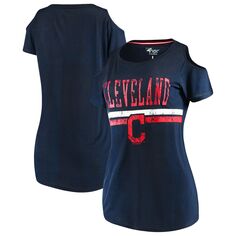 Женская темно-синяя футболка G-III 4Her by Carl Banks Cleveland Indians Clear The Bases с открытыми плечами и круглым вырезом G-III