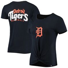 Женская темно-синяя футболка New Era Detroit Tigers 2-Hit с поворотом спереди Burnout New Era