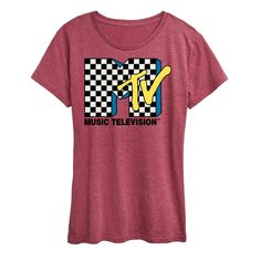 Женская футболка с клетчатым логотипом MTV и графическим рисунком Licensed Character, темно-красный