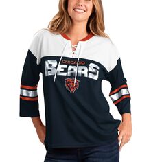 Женская темно-синяя/белая футболка G-III 4Her by Carl Banks Chicago Bears Double Team со шнуровкой и рукавами три четверти G-III