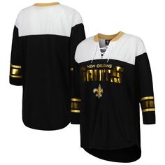 Женская черно-белая футболка G-III 4Her by Carl Banks New Orleans Saints Double Team с рукавами 3/4 на шнуровке G-III