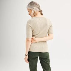 Женский свитер Croft &amp; Barrow в рубчик с короткими рукавами и круглым вырезом Croft &amp; Barrow