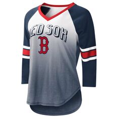 Женская футболка G-III 4Her by Carl Banks Бело/Темно-синий Boston Red Sox, футболка реглан с рукавами 3/4 и v-образным вырезом G-III