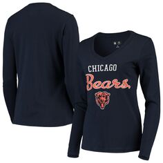 Женская темно-синяя футболка с длинными рукавами и v-образным вырезом G-III 4Her by Carl Banks Chicago Bears Post Season G-III