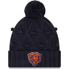 Женская темно-синяя вязаная шапка New Era Chicago Bears с манжетами и помпоном New Era
