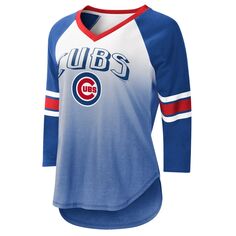 Женская футболка G-III 4Her by Carl Banks White/Royal Chicago Cubs, футболка реглан с рукавами 3/4 и v-образным вырезом G-III