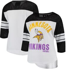 Женская сетчатая футболка G-III 4Her by Carl Banks бело-черная Minnesota Vikings First Team с рукавами три четверти G-III