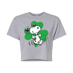 Укороченная футболка Juniors&apos; Peanuts Snoopy Shamrock Licensed Character, серый