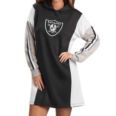 Женское черно-белое платье-футболка с капюшоном и длинными рукавами G-III 4Her by Carl Banks Las Vegas Raiders Bootleg G-III