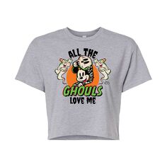 Укороченная футболка с рисунком Disney 100 Juniors All The Ghouls Love Me Licensed Character, серый