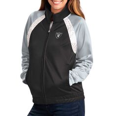 Женская спортивная куртка G-III 4Her Carl Banks черного/серебристого цвета с молнией во всю длину и реглан Las Vegas Raiders Confetti G-III