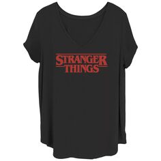 Детская футболка больших размеров с однотонным логотипом и v-образным вырезом на груди с графическим рисунком Stranger Things Licensed Character