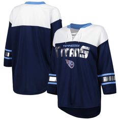 Женская темно-синяя/белая футболка Tennessee Titans Double Team с рукавами 3/4 на шнуровке G-III 4Her by Carl Banks G-III