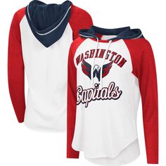 Женская легкая футболка с капюшоном G-III Sports by Carl Banks White/Heather Red Washington Capitals MVP Raglan G-III