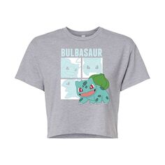 Укороченная футболка с квадратным рисунком Pokémon Bulbasaur для юниоров Licensed Character, серый
