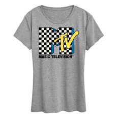 Женская футболка с клетчатым логотипом MTV и графическим рисунком Licensed Character, серый