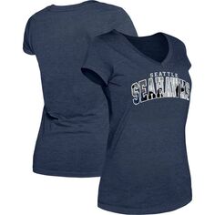 Женская темно-синяя футболка с v-образным вырезом New Era Heathered College Seattle Seahawks Training Camp New Era
