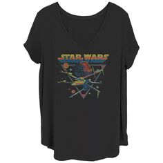 Детская футболка больших размеров Disney&apos;s Star Wars с V-образным вырезом и рисунком «Космическая битва» Licensed Character