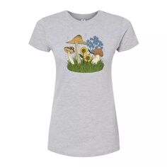 Детская приталенная футболка с грибами и цветами Licensed Character, серый
