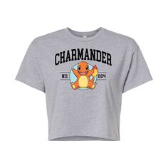 Укороченная футболка с рисунком Pokémon Charmander 004 для юниоров Licensed Character, серый