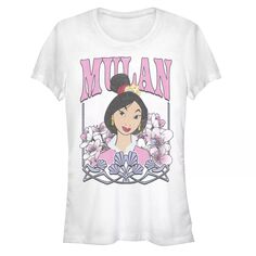 Облегающая футболка Disney&apos;s Juniors с портретом Мулан и цветочным фоном Licensed Character