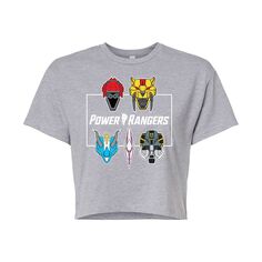 Укороченная футболка с рисунком Power Rangers Zord Faces для юниоров Licensed Character, серый