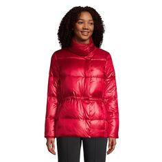 Женская стеганая куртка-пуховик с запахом Lands End Lands&apos; End, ярко-красный